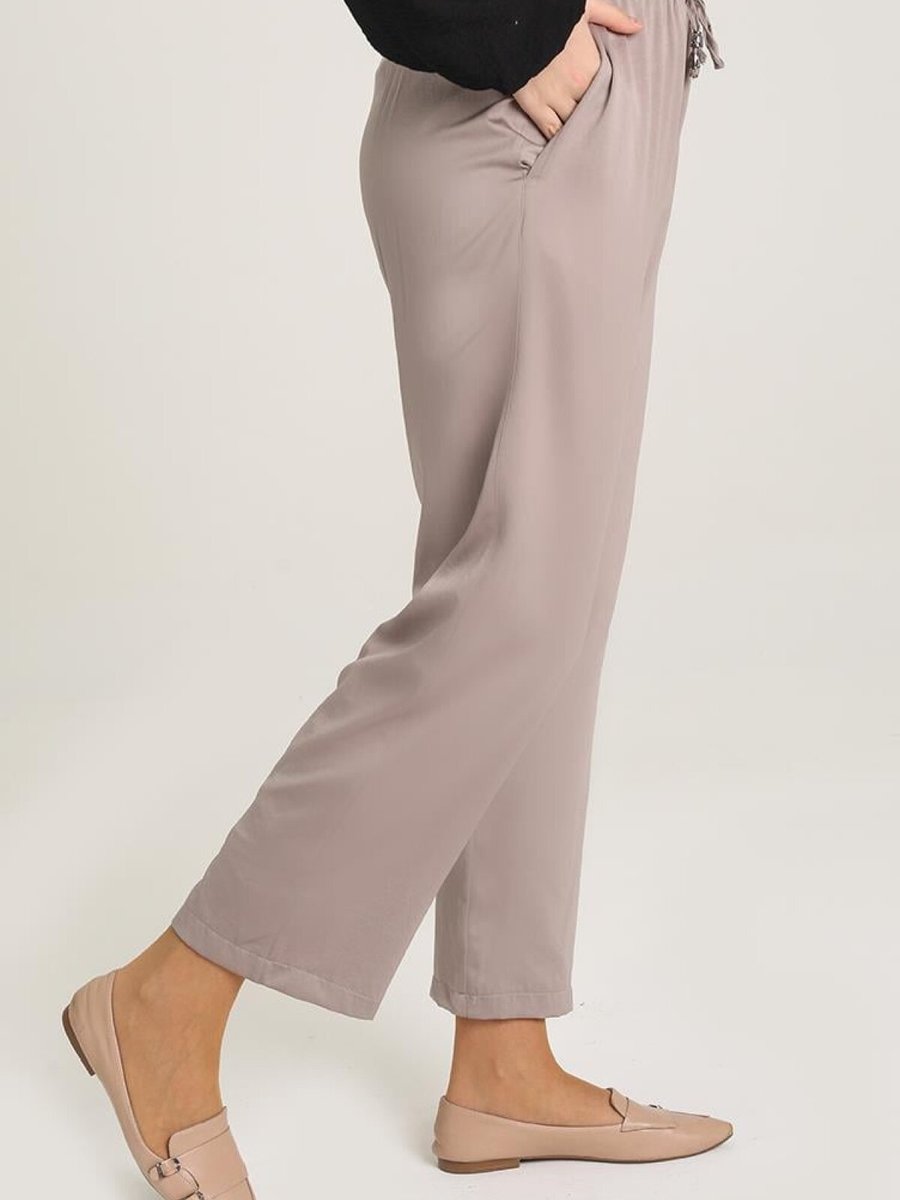 Layda Moda Koyu Bej Cepli Bol Paça Pantolon