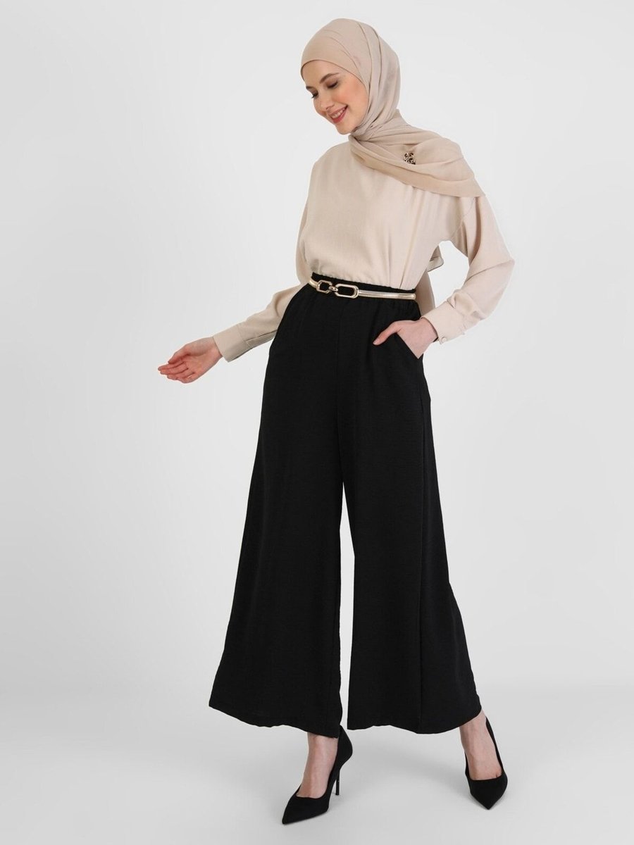 Refka Beli Lastikli Pantolon Etek Siyah