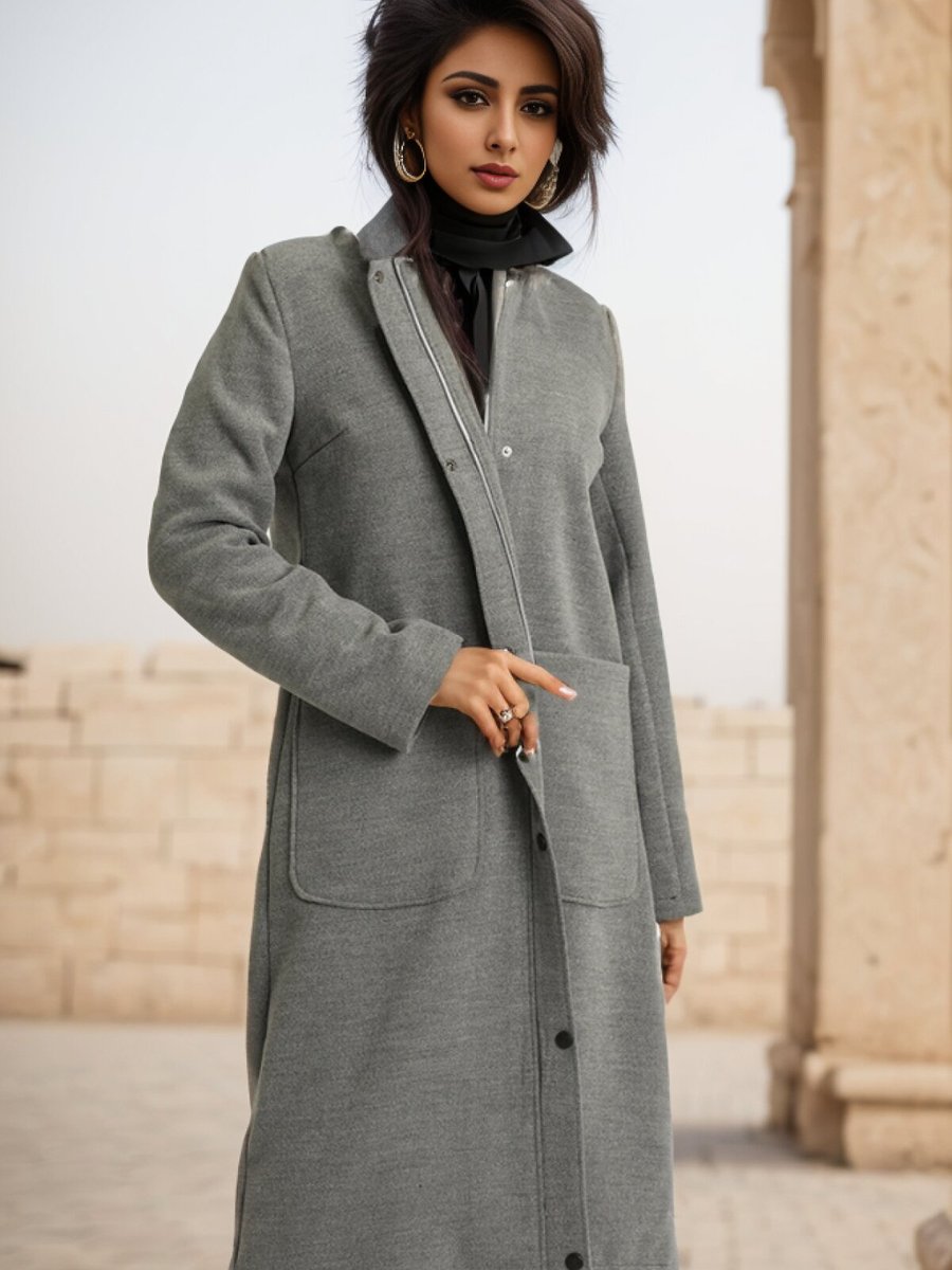 Layda Moda Gri Hermes Kaşe Kürklü Kaban