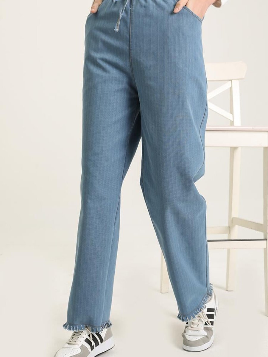 Layda Moda Mavi Saçaklı Kot Pantolon