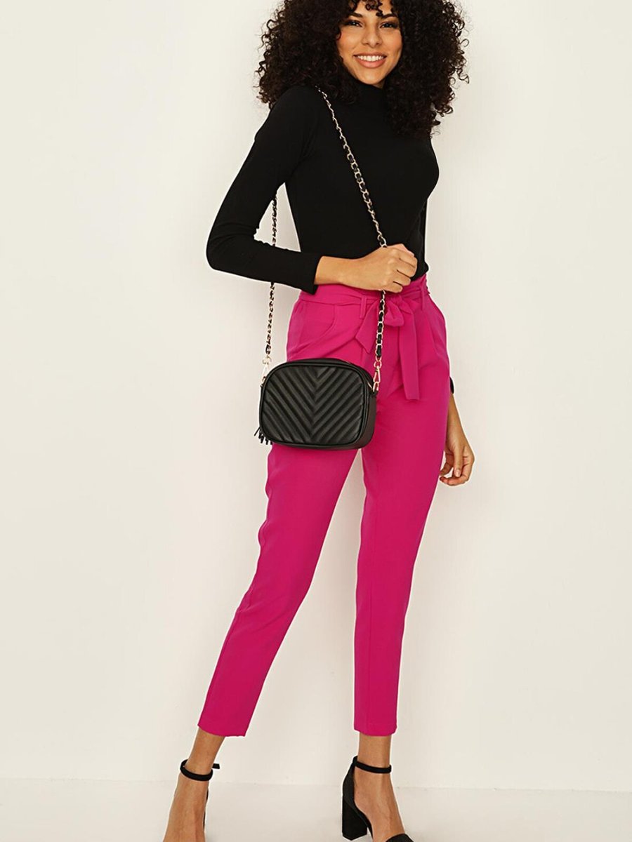 Select Moda Pembe Kuşaklı Bilek Boy Cigarette Pantolon