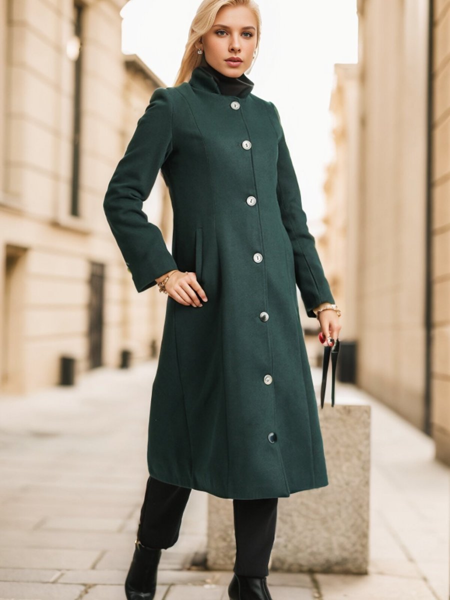 Layda Moda Zümrüt Yeşili Hermes Kaşe Kaban