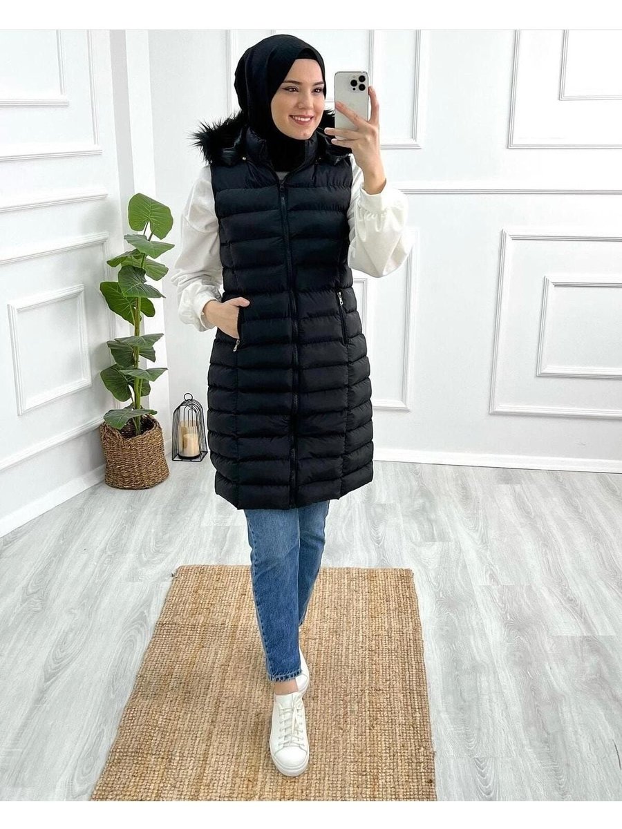 Parla Moda Fulya Tam Dolum Elyaf Şişme Yelek Siyah