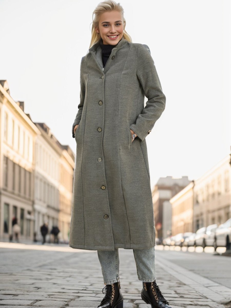 Layda Moda Gri Hermes Kaşe Düğmeli Kaban Layda Moda Gri Hermes Kaşe Düğmeli Kaban