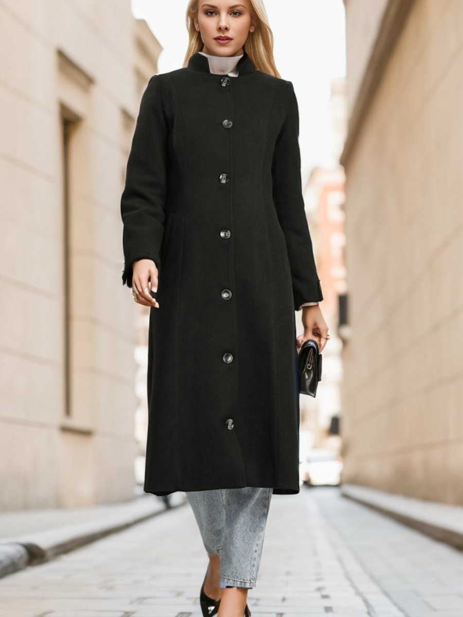 Layda Moda Siyah Hermes Kaşe Kaban