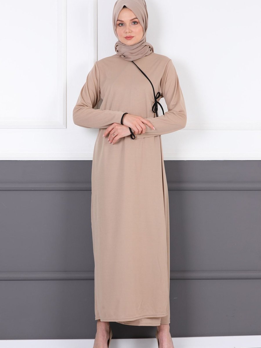 Feyza Fashion Yandan Bağlamalı Namaz Elbisesi Vizon