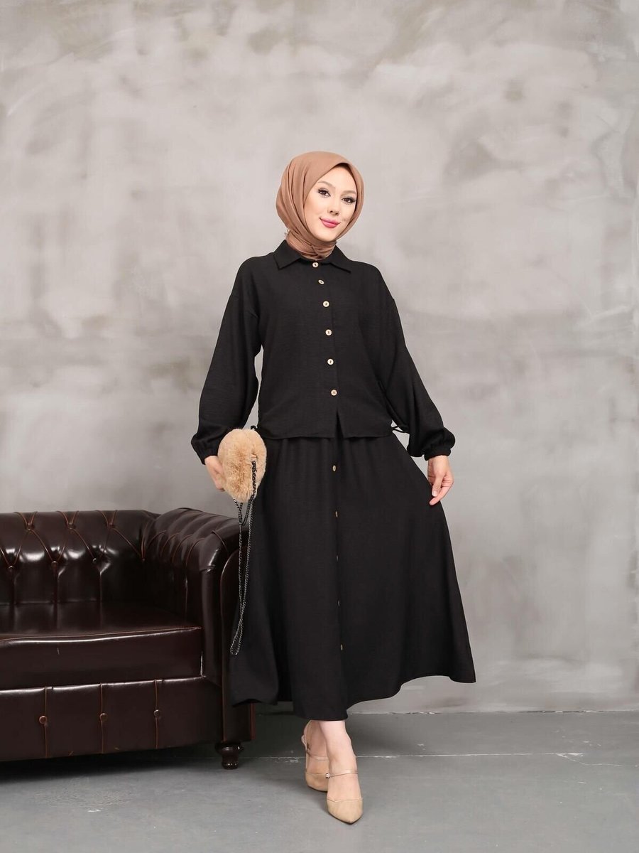 Nergis Neva Butik Siyah Yanları Cekmelı Takım