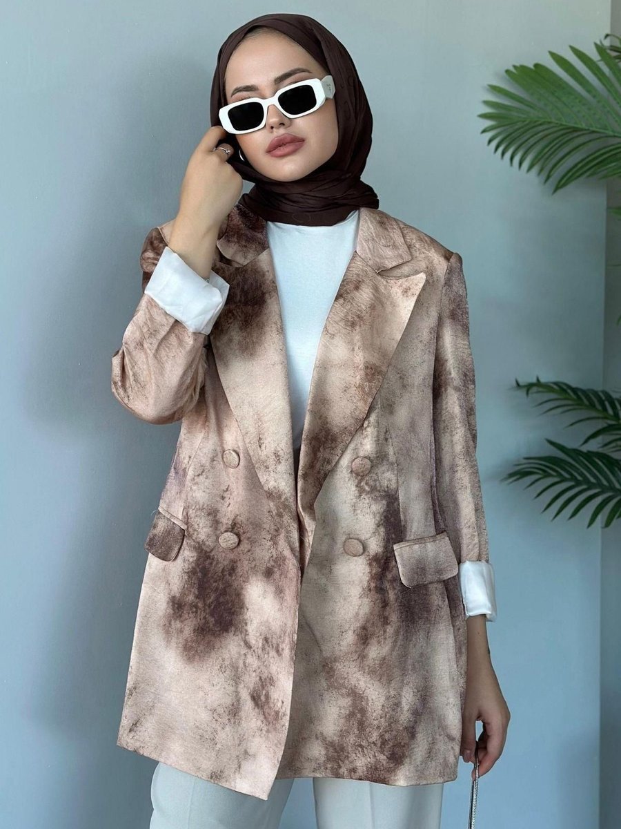 Haza Moda Desenli Blazer Ceket Kahve