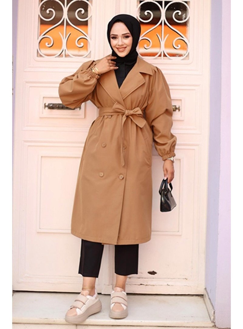 Misskayle Camel Omzu Pileli Detaylı Trençkot