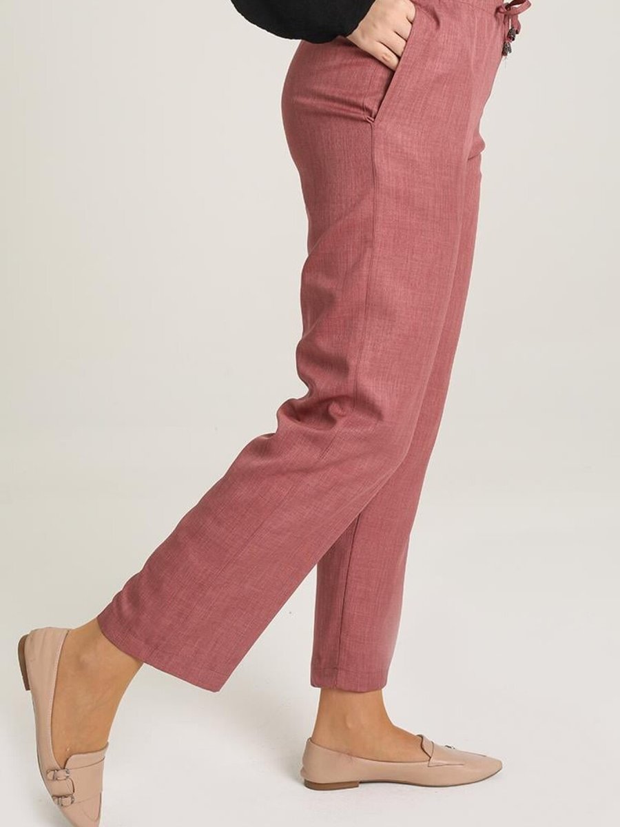 Layda Moda Gül Kurusu Cepli Bol Paça Pantolon