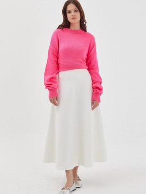 Markaliste Fermuarlı Uzun Scuba Etek Beyaz