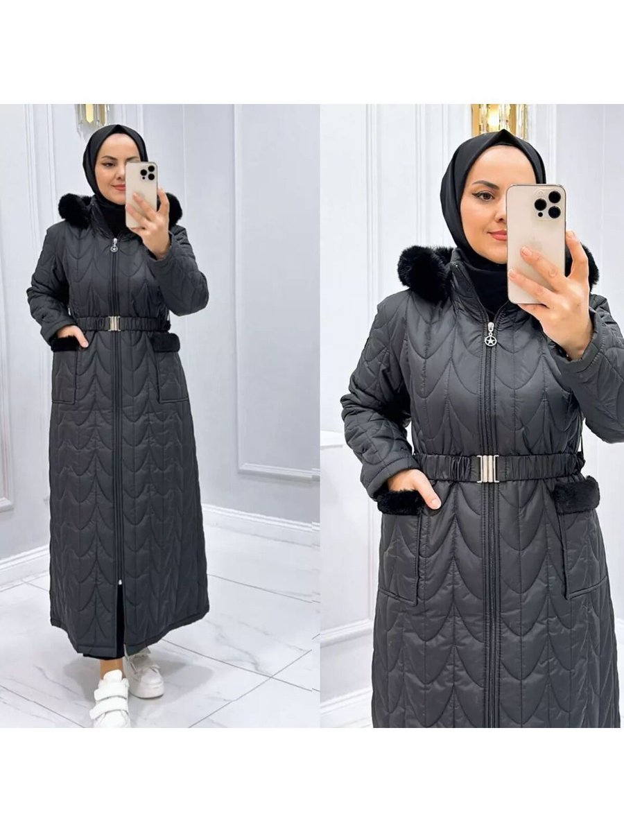 Harman Butik Kadın Kapüşonlu Kapitone Uzun Mont