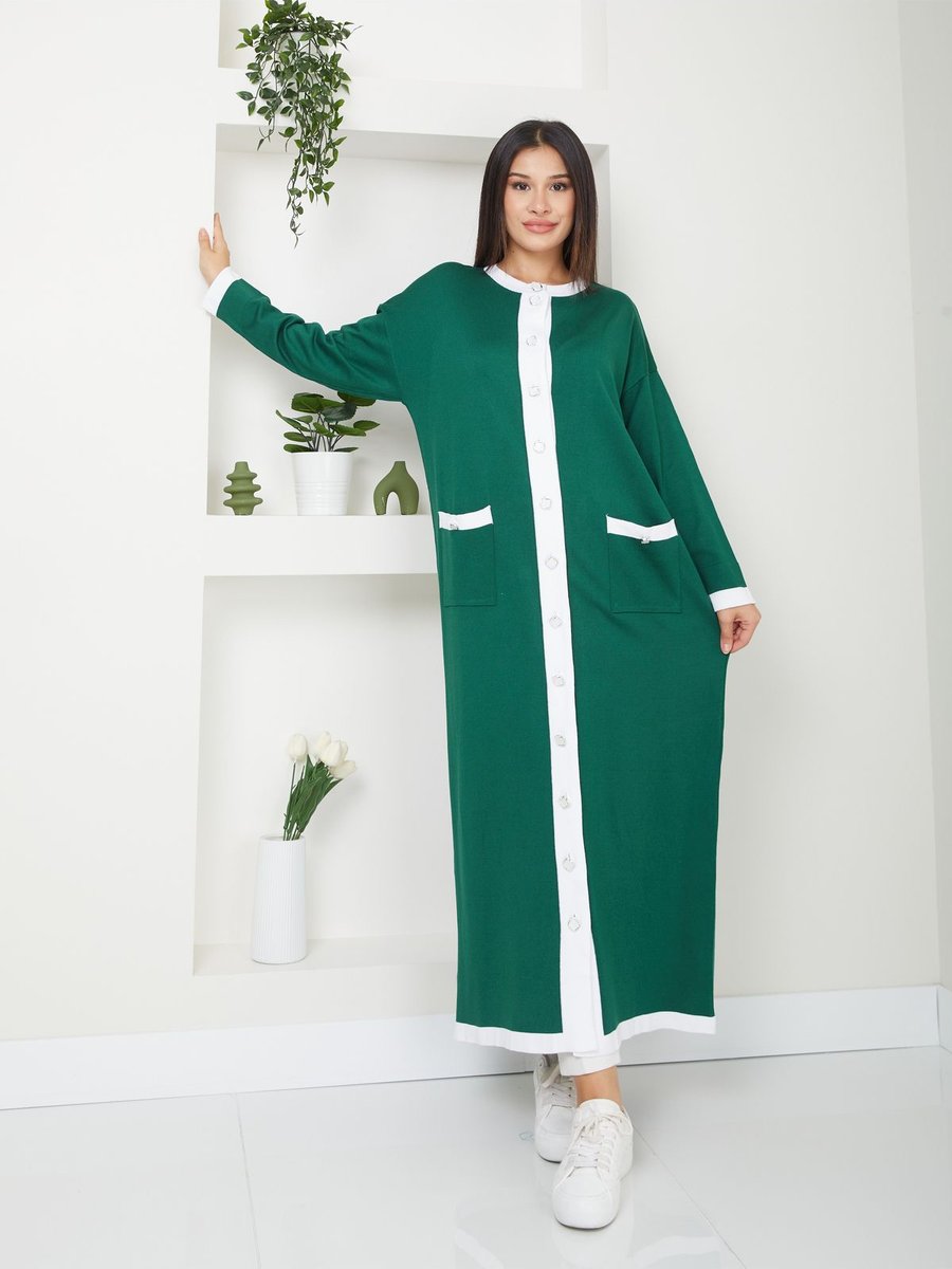 Miraystyle Cepli Bisiklet Yaka Tam Boy Merserize Soğuk İplik Hırka