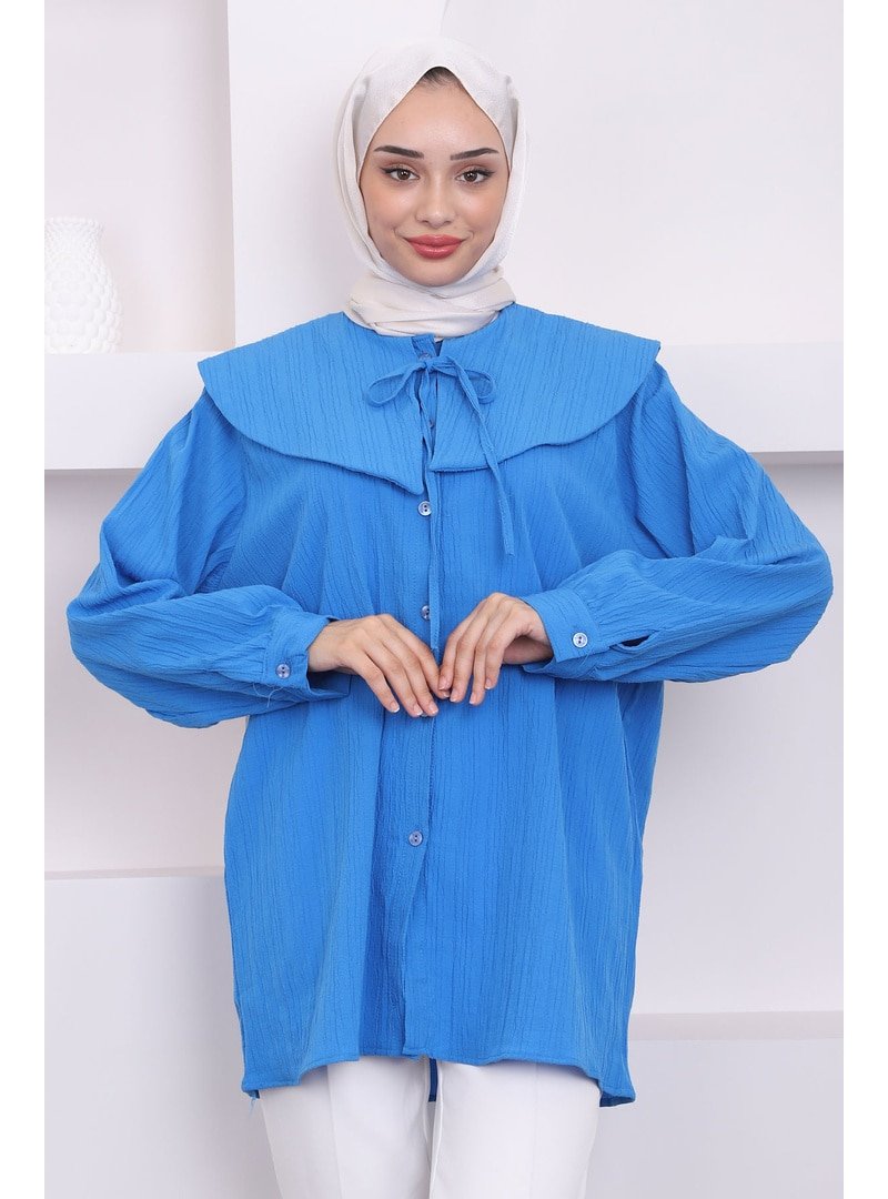 İmaj Butik Mavi Bebe Yaka Bürümcük Tunik