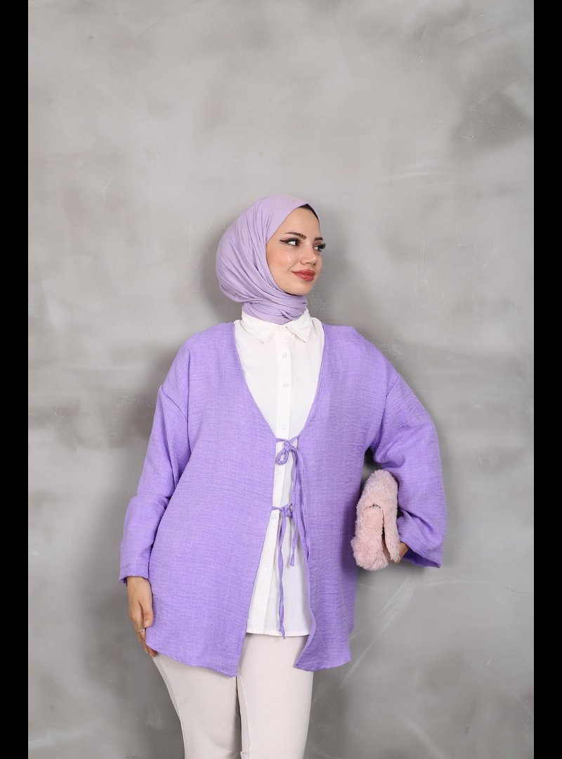 Nergis Neva Önü Bağlamalı Keten Kimono Tunık