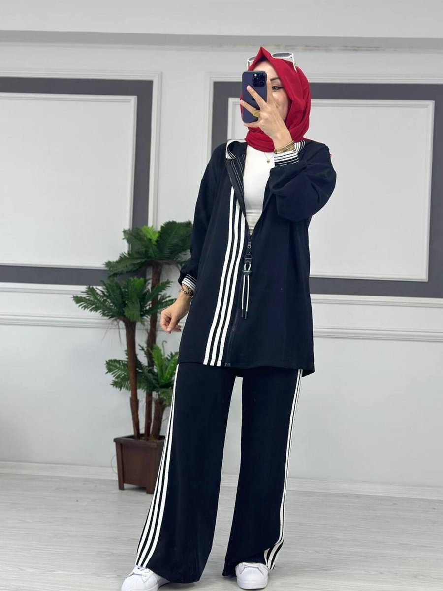 Butikkardelen Şerit Çizgili Kapüşonlu Spor Takım