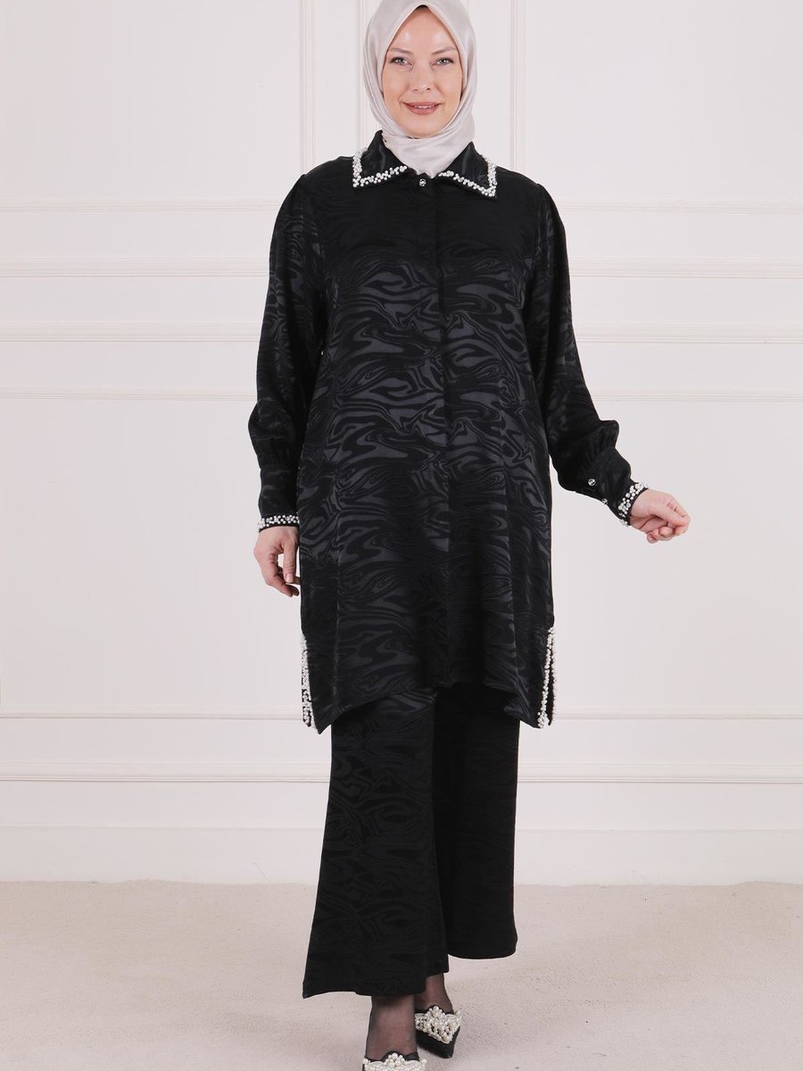 Ottoman Wear Büyük Beden Pantolonlu Takım Siyah