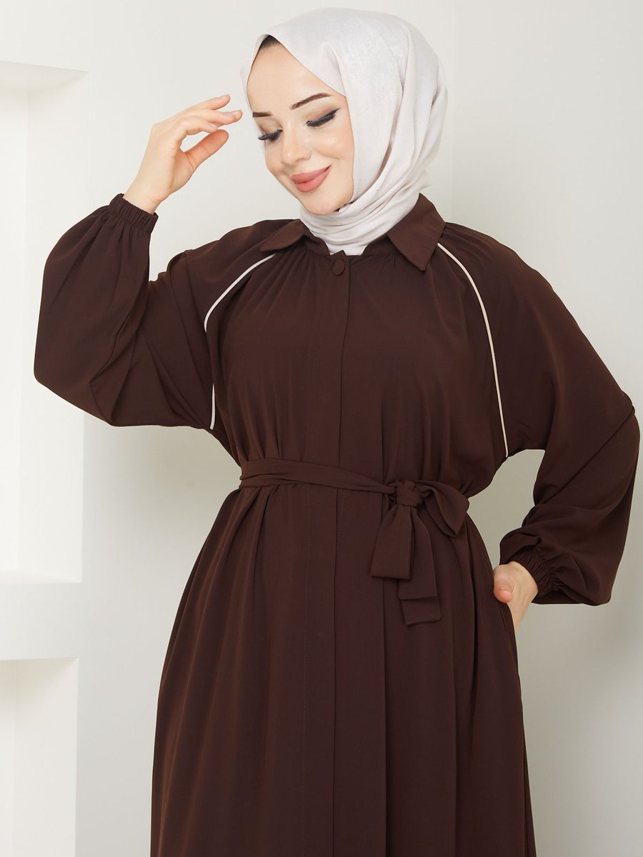 Serra Moda Bol Kesim İslami Ferace Reglan Kol Bej Renk Biyeli Medine İpeği