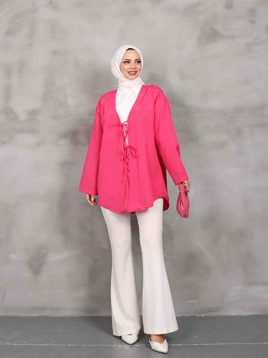 Nergis Neva Butik Fuşya Önü Bağlamalı Kimono Tunik