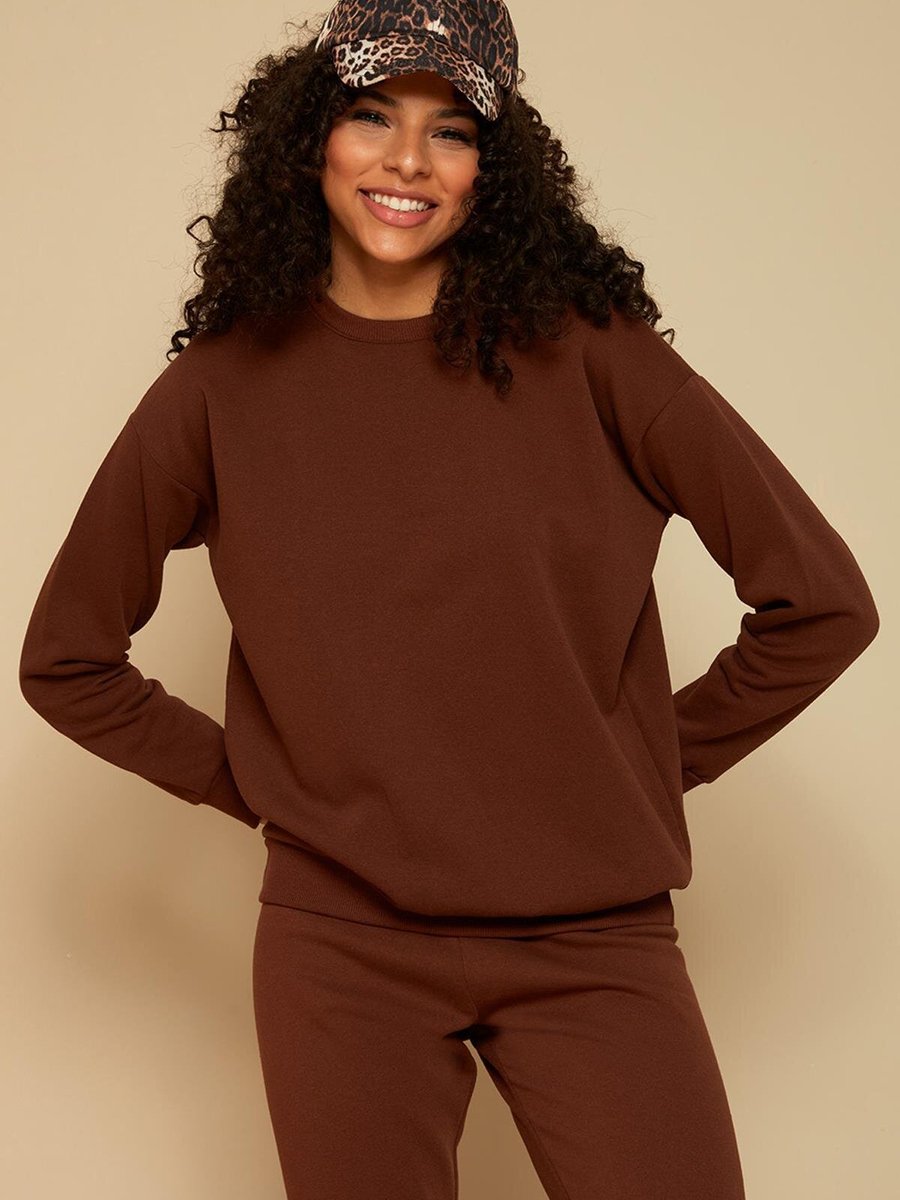 Select Moda Brown Şardonlu Basic Örme Sweatshirt