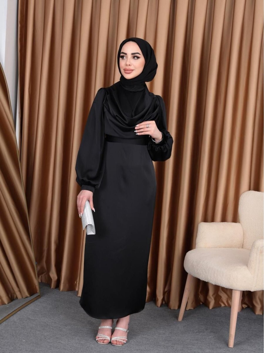 Modadeywearst Saten Dagaje Abiye Elbise