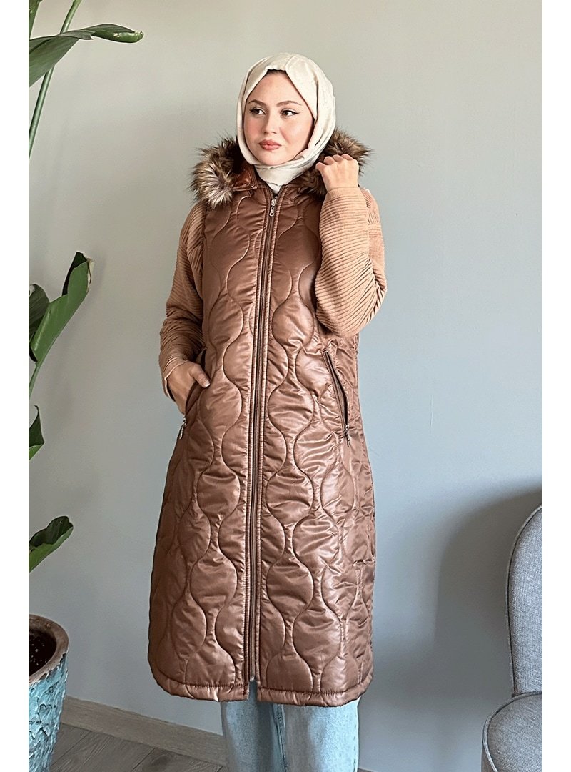 InStyle Parke Desen Kapitone Taba Yelek