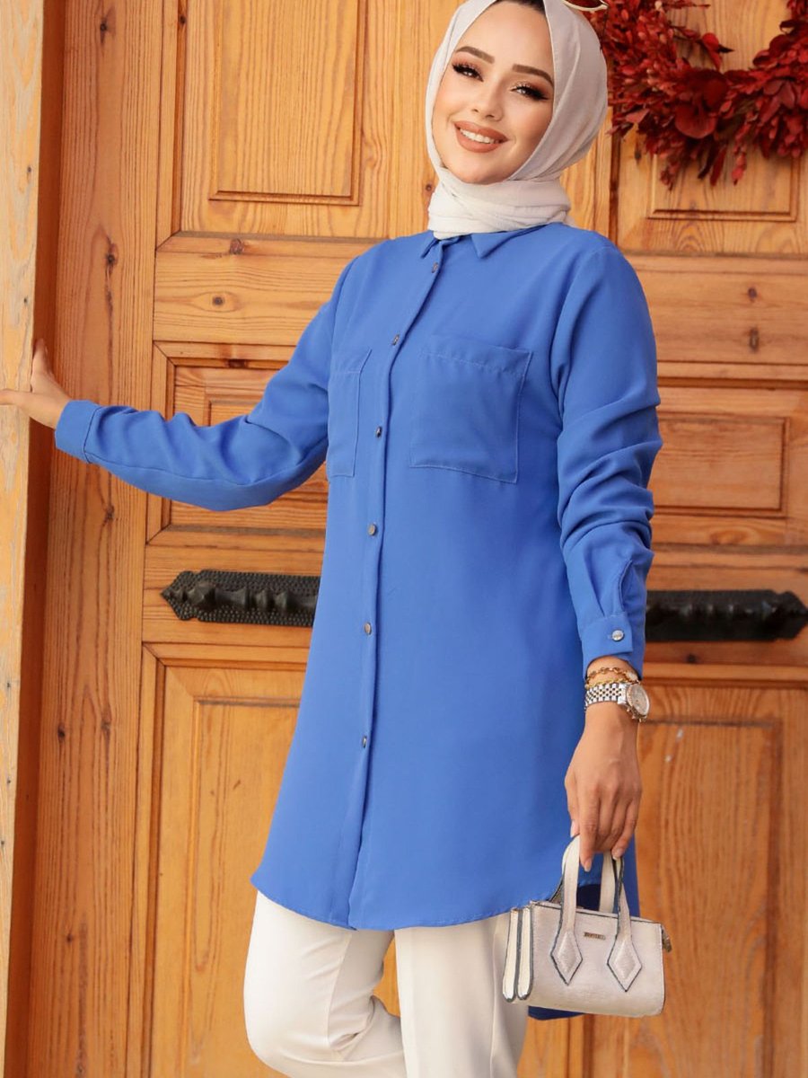 Neva Style Düğmeli İndigo Mavisi Tunik