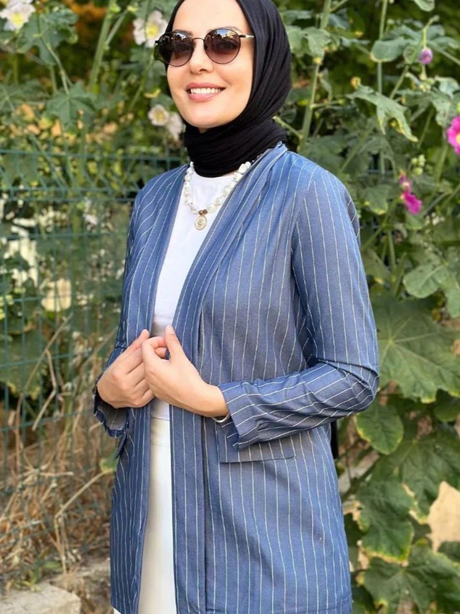 Yeşilce Blazer Ceket Çizgili Lacivert