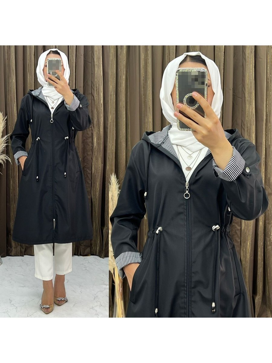 Soultana Store İçi Çizgili Kendinden Astarlı Bel İpli Trençkot