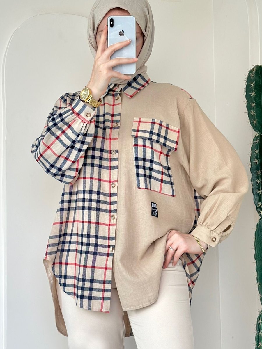 Modaaycan Ekose Desenli Camel Tunik