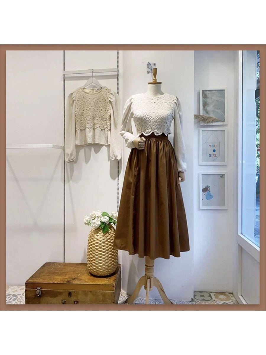 Lamatilda Lingerie Kahverengi Beli Lastikli Cepli Poplin Etek