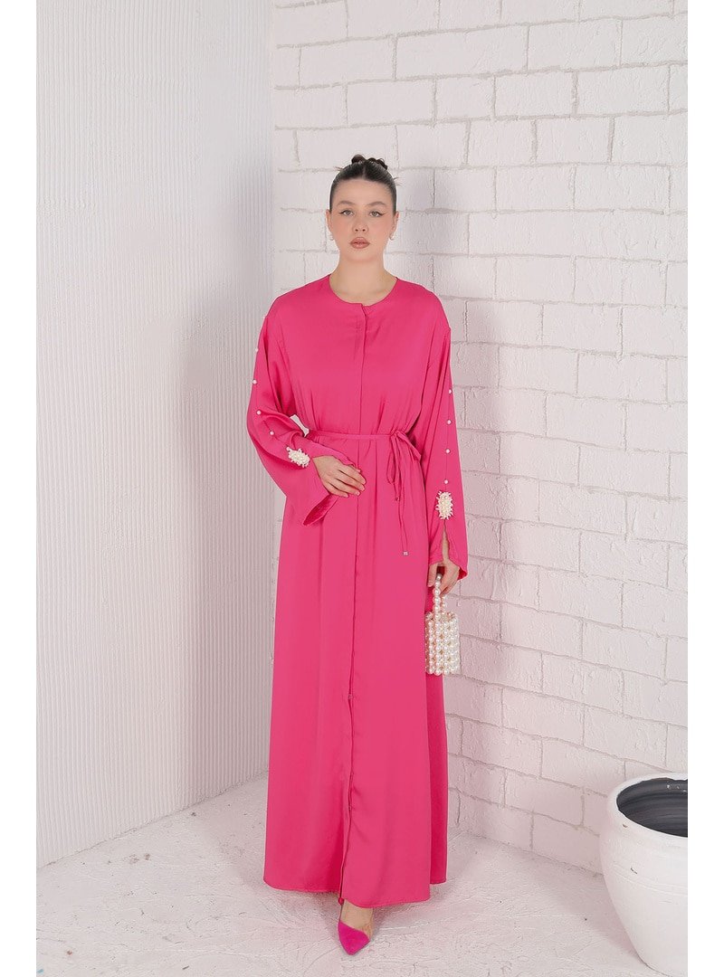 Melike Tatar Fuşya Kolu İncili Abaya