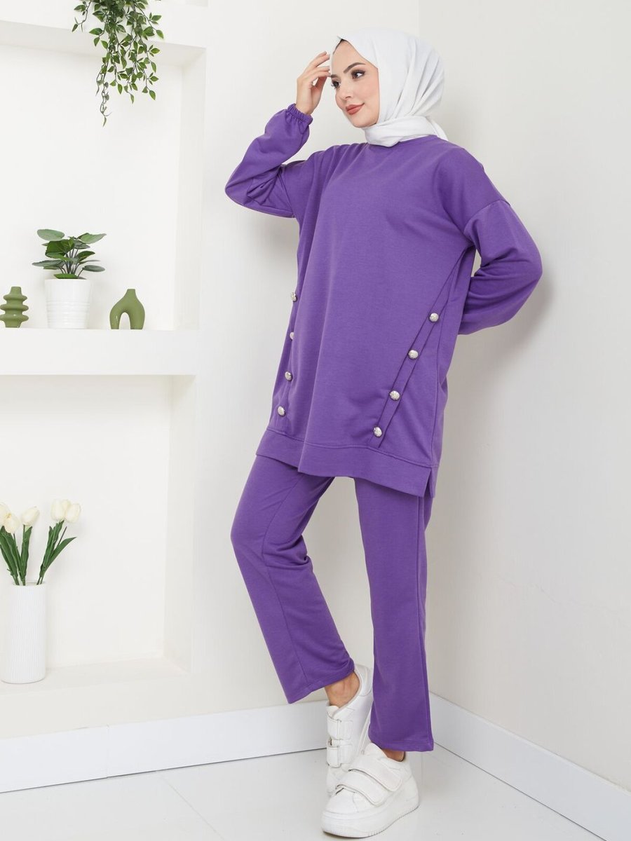 VOLT CLOTHİNG Mor Düğme Detaylı Crep Takım