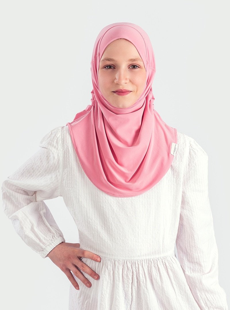 ŞALESS Yaş) Pratik Pileli Kız Çocuk Hazır Eşarp Hijab Pembe (6