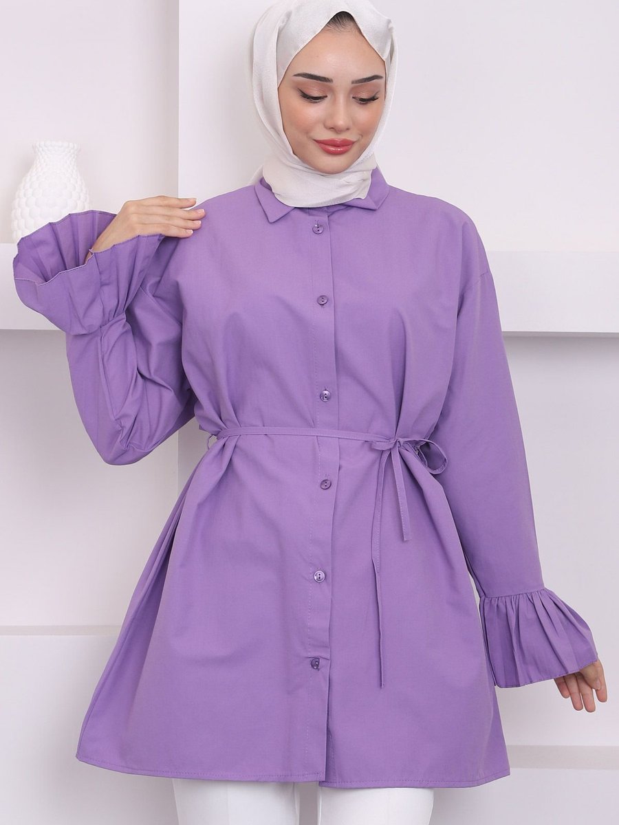 İmajbutik Mor Beli İpli Balon Kol Tunik