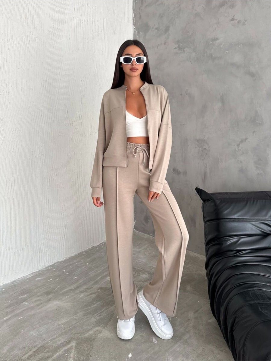 Dechival Kadın Modal Eşofman Takımı Fermuarlı Takım /women's Textured Fabrıc Tracksuıt Set Wıth Zıpper Model