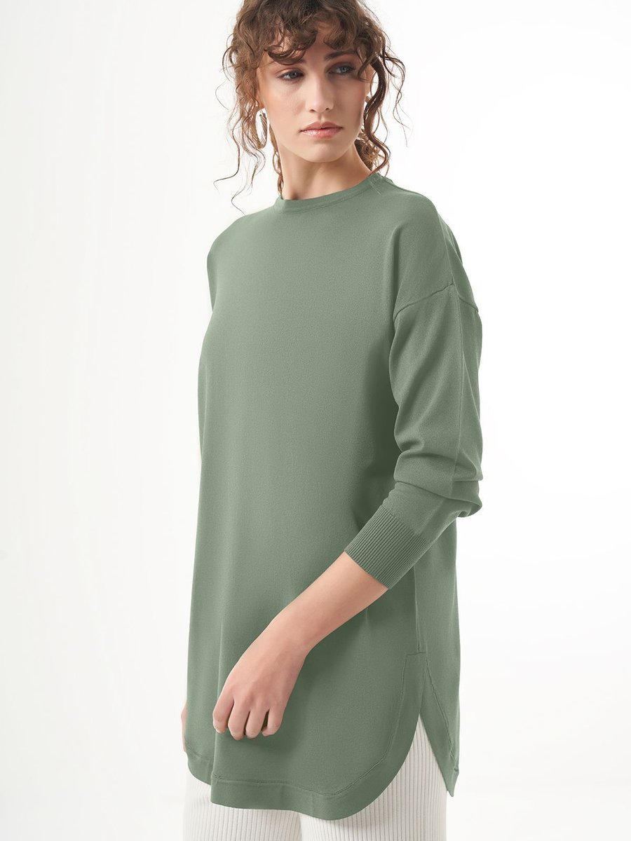 Nuss Merserize Oval Kesim Tunik Mint Yeşili