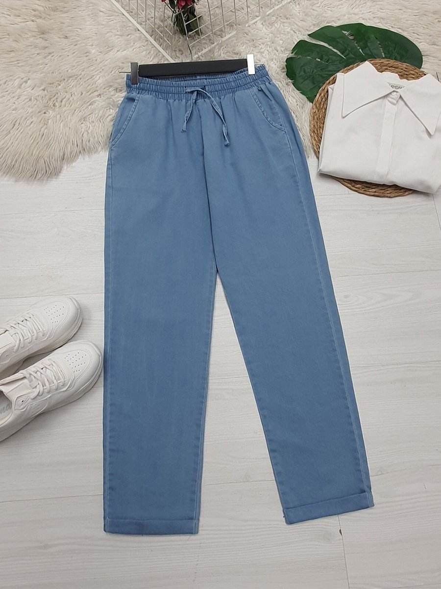 Hijabaya Duble Paça Yıkamalı Soft Kot Pantolon