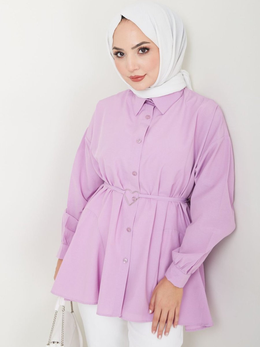 VOLT CLOTHİNG Mor Gömlek Yaka Kalp Detaylı Tunik