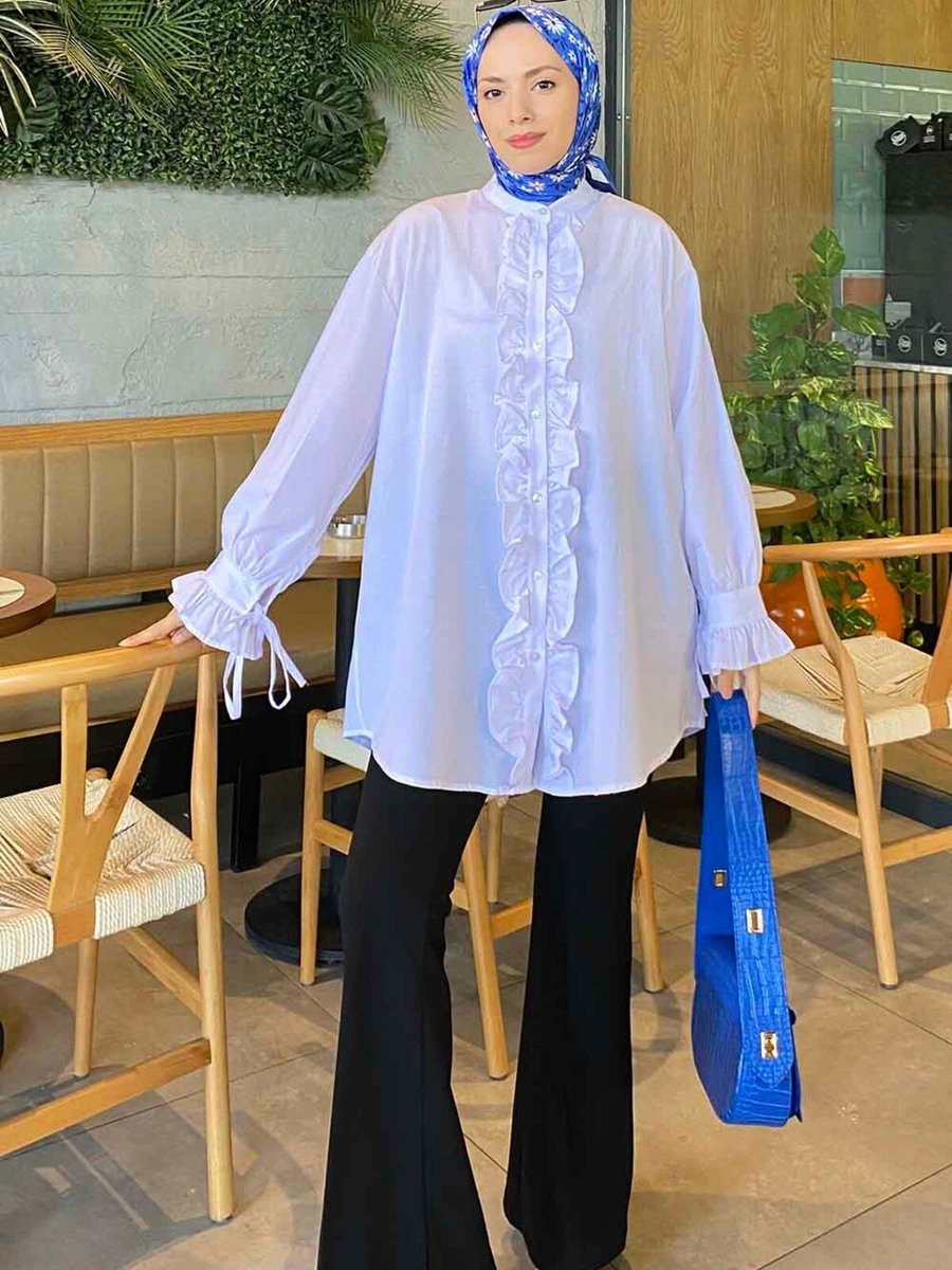 Lamelif Oversize Flores Fırfırlı Tunik