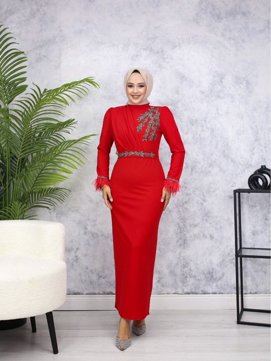 Marwella Kırmızı Öykü Abiye Elbise