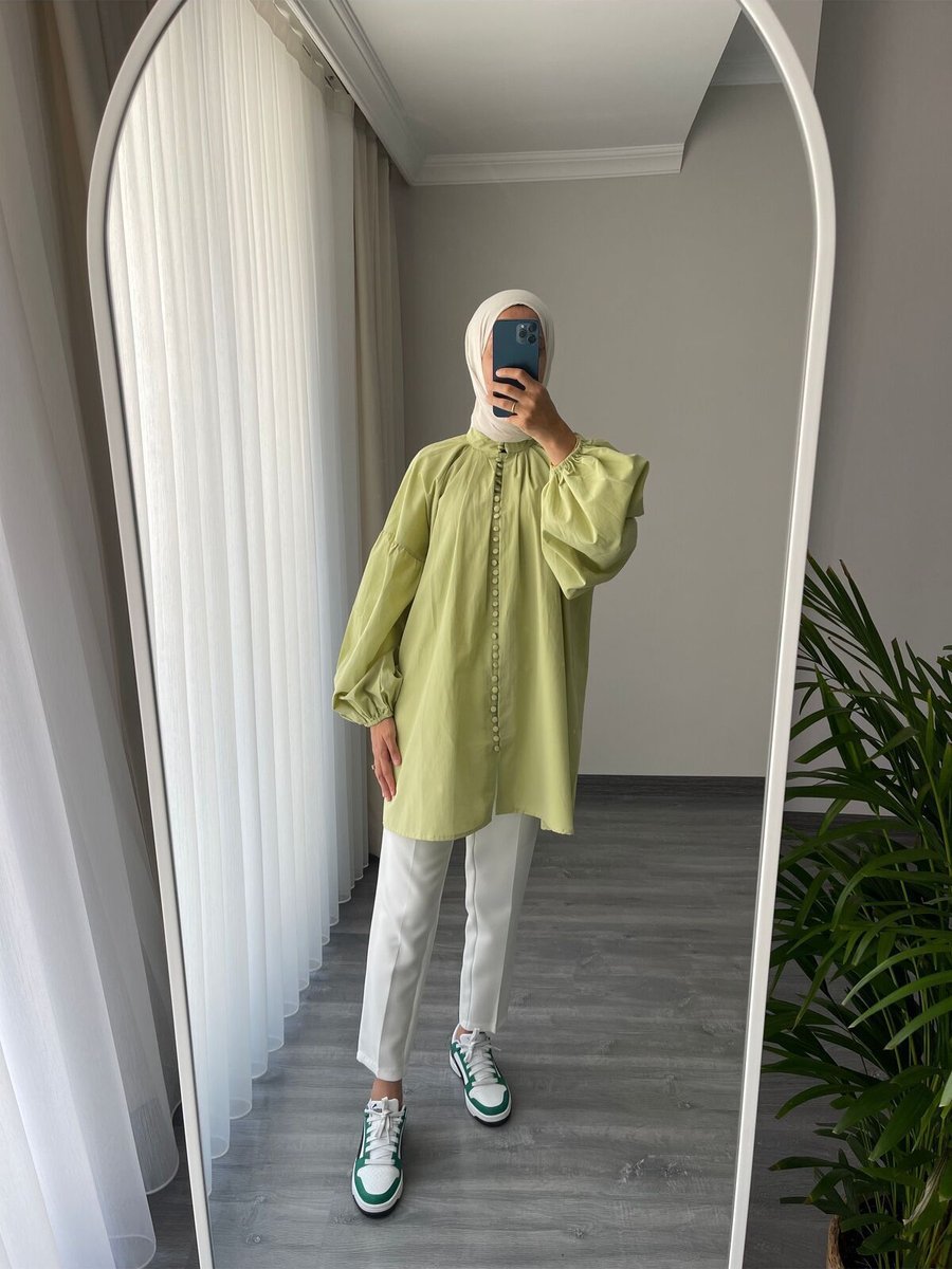 Moonsc Hooops Birit Detaylı Tesettür Gömlek Soft Yeşil