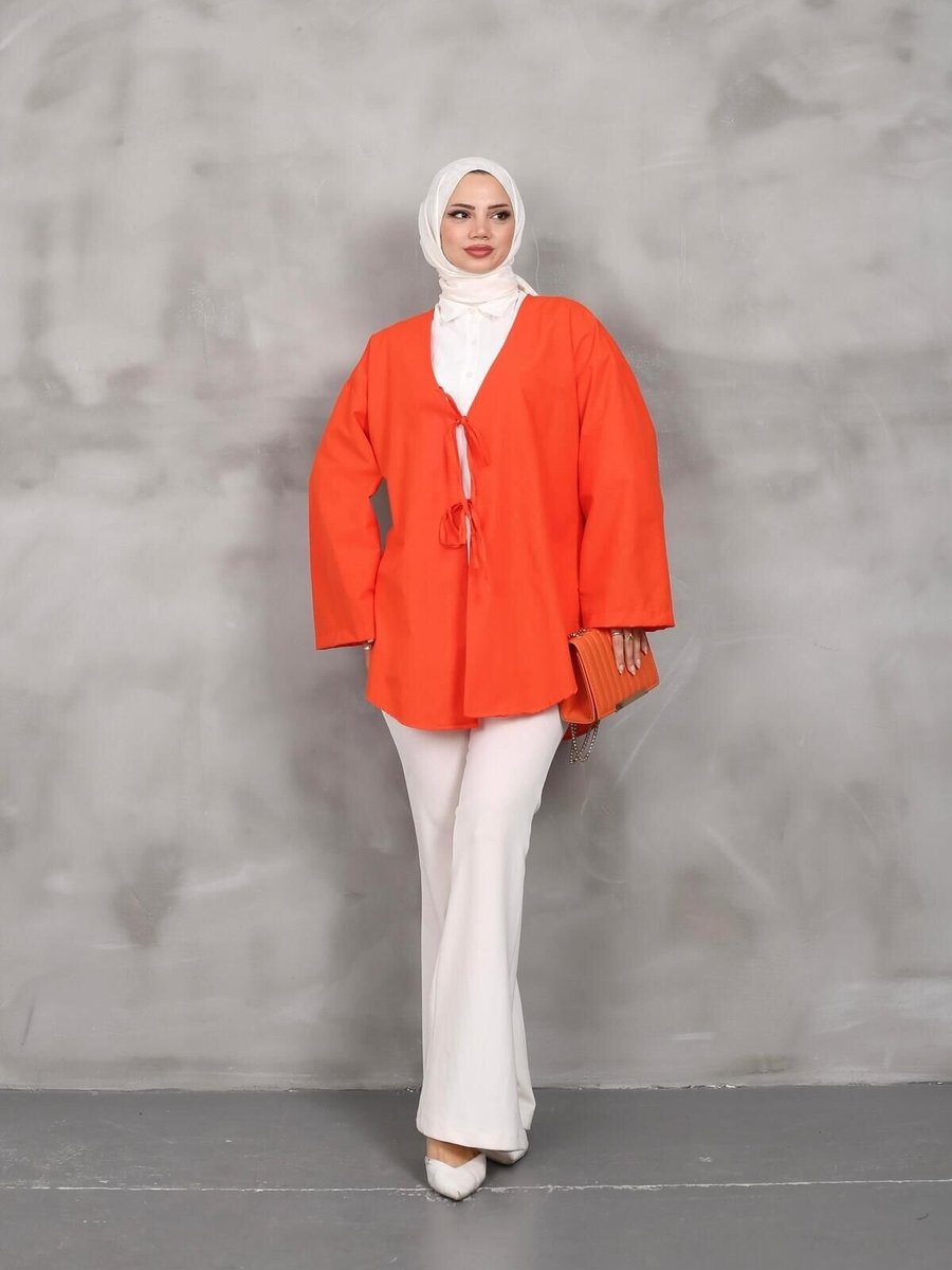 Nergis Neva Butik Oranj Önü Bağlamalı Kimono Tunik