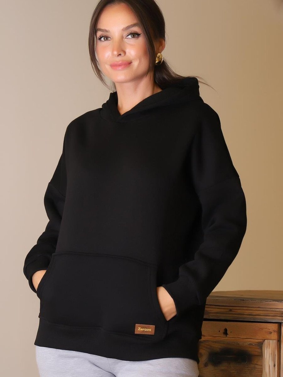 Zentoni Siyah Kapüşonlu Uzun Kollu Sweatshirt