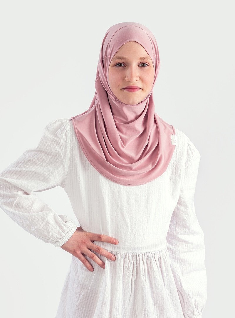 ŞALESS Yaş) Pratik Pileli Kız Çocuk Hazır Eşarp Hijab Gül Kurusu (6