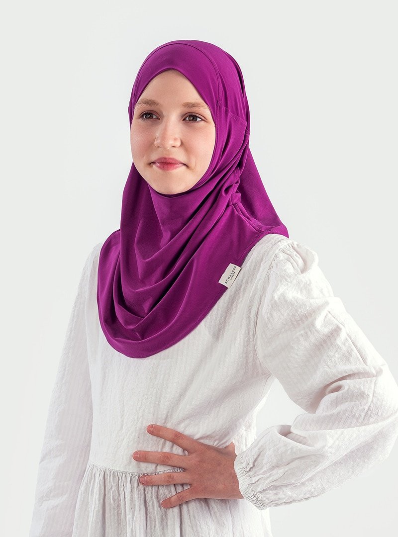 ŞALESS Yaş) Pratik Pileli Kız Çocuk Hazır Eşarp Hijab Mürdüm (6