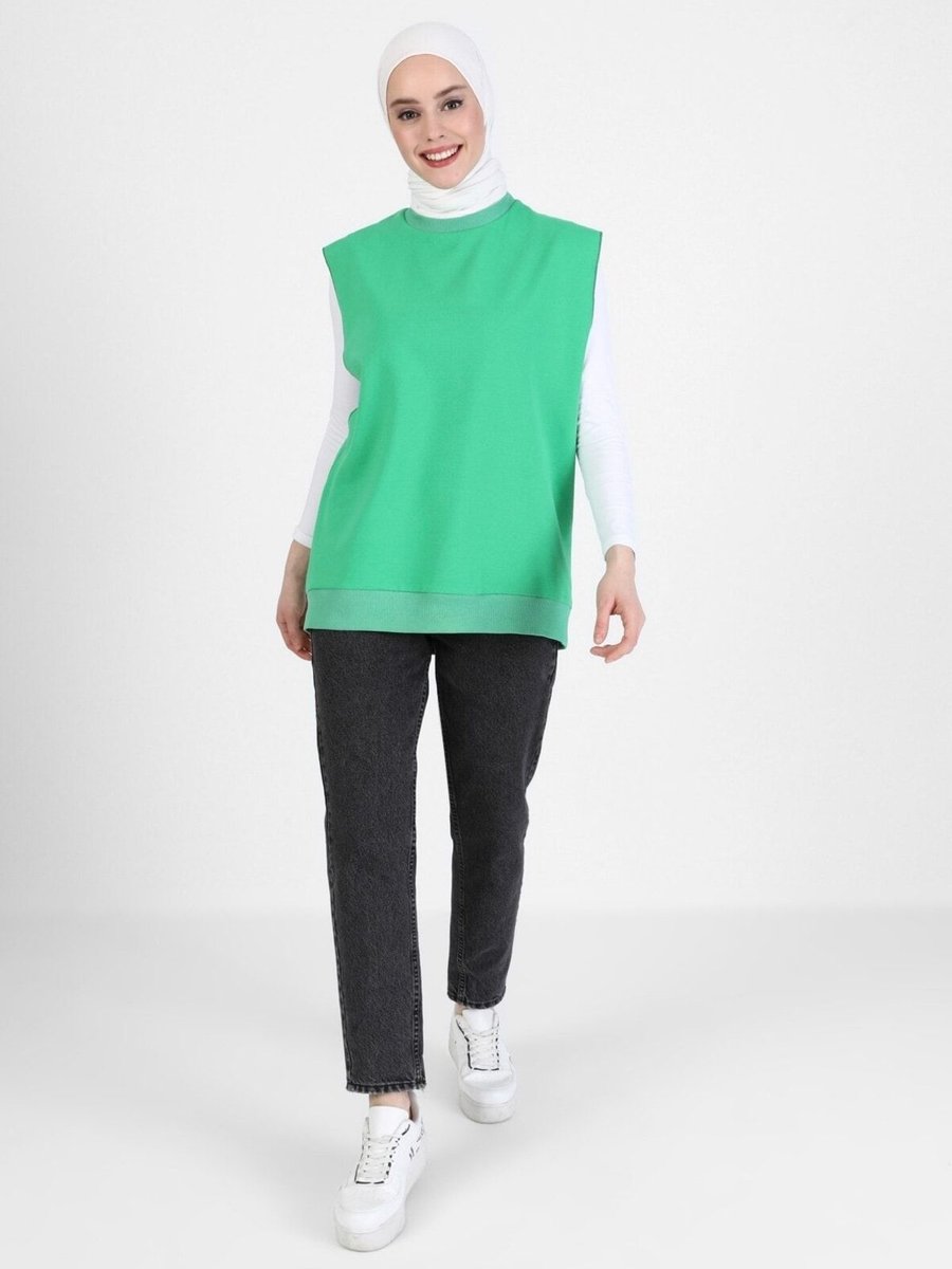 Refka Bisiklet Yaka Kolsuz Sweatshirt Orman Yeşili