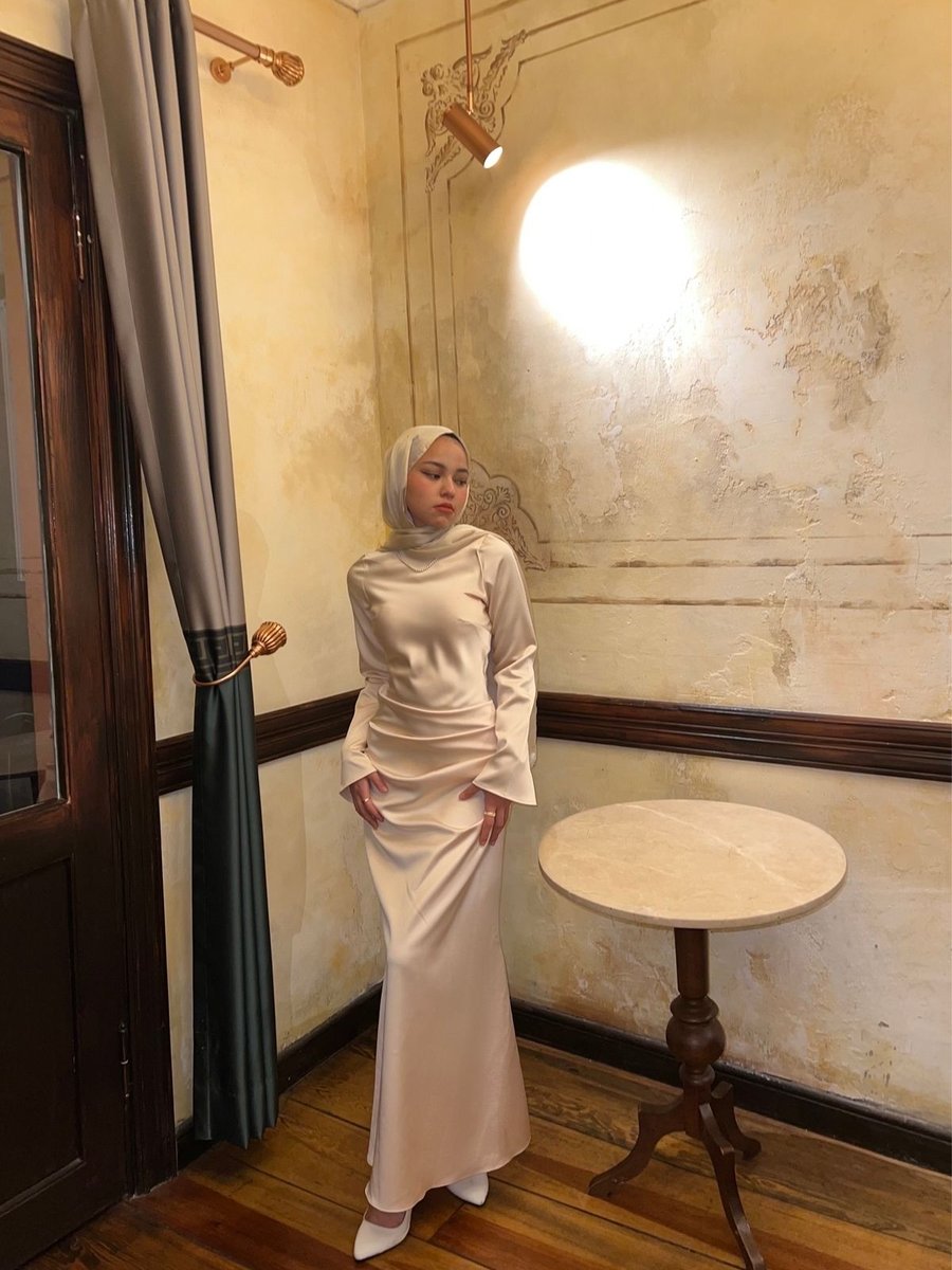 Fashion Saten Swan Abiye Elbise