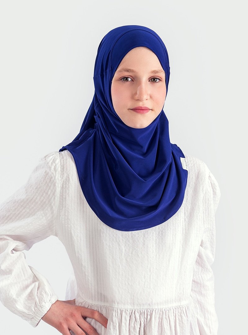ŞALESS Yaş) Pratik Pileli Kız Çocuk Hazır Eşarp Hijab Saks (6