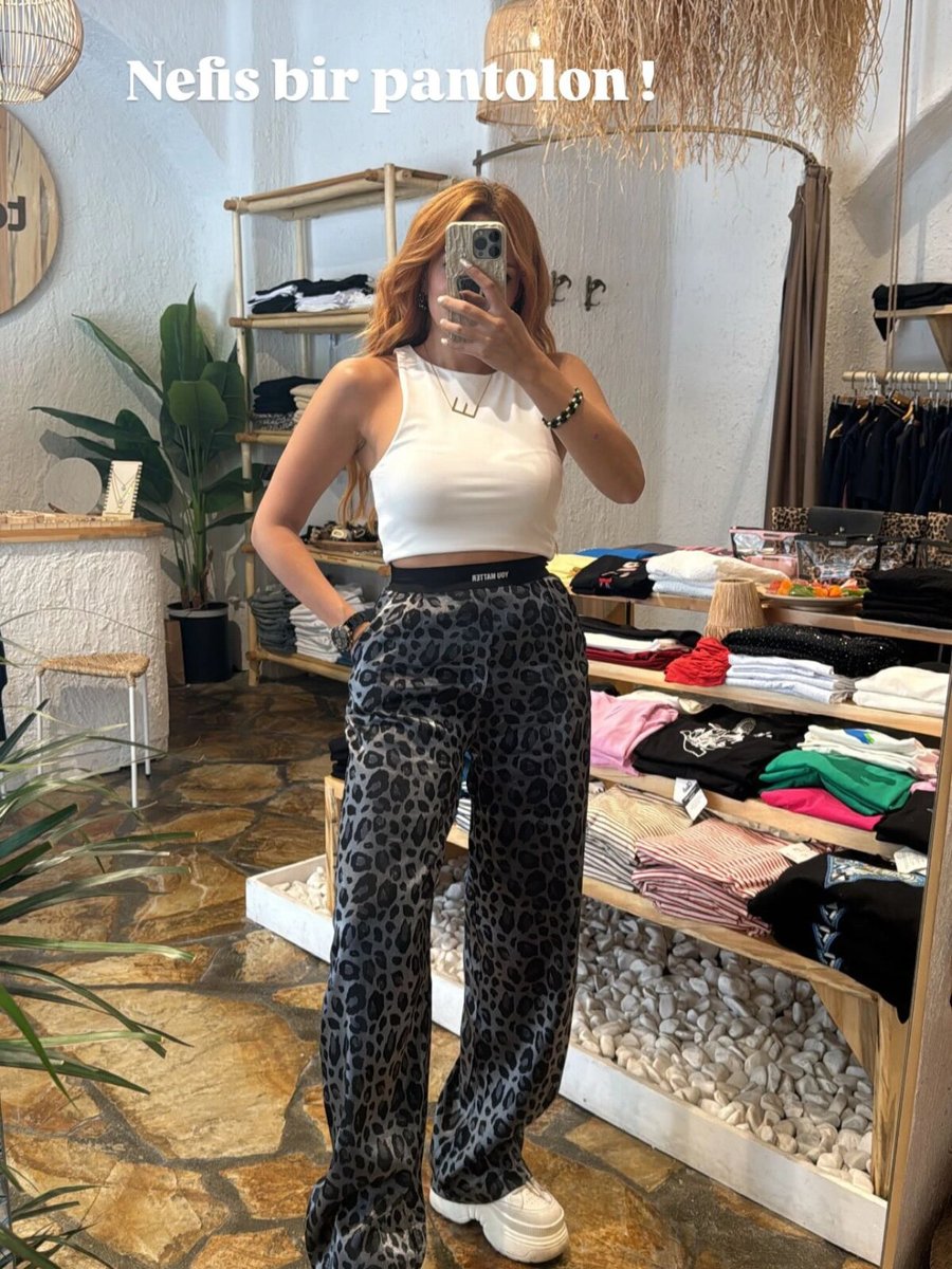 TEORJINS Saten Leopar Pantolon
